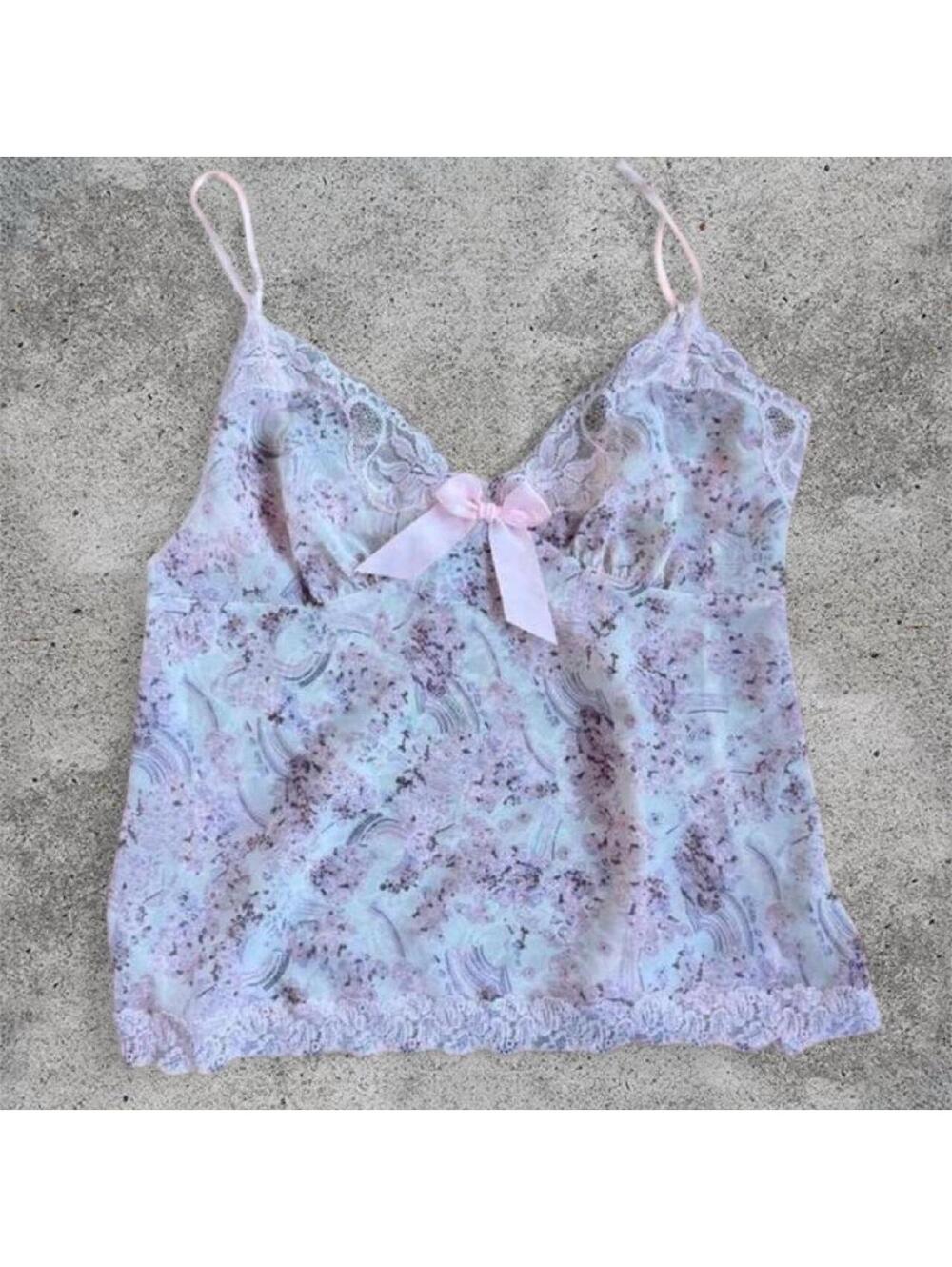 la senza floral lace cami top with pink ribbon bow